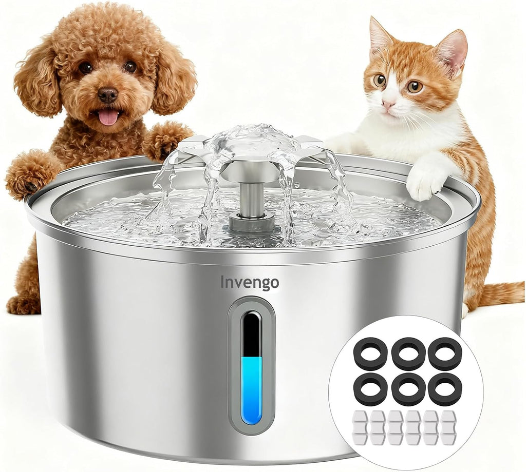 Invengo Cat Water Fountain Stainless Steel 3.2L/108oz, Pet Fountain