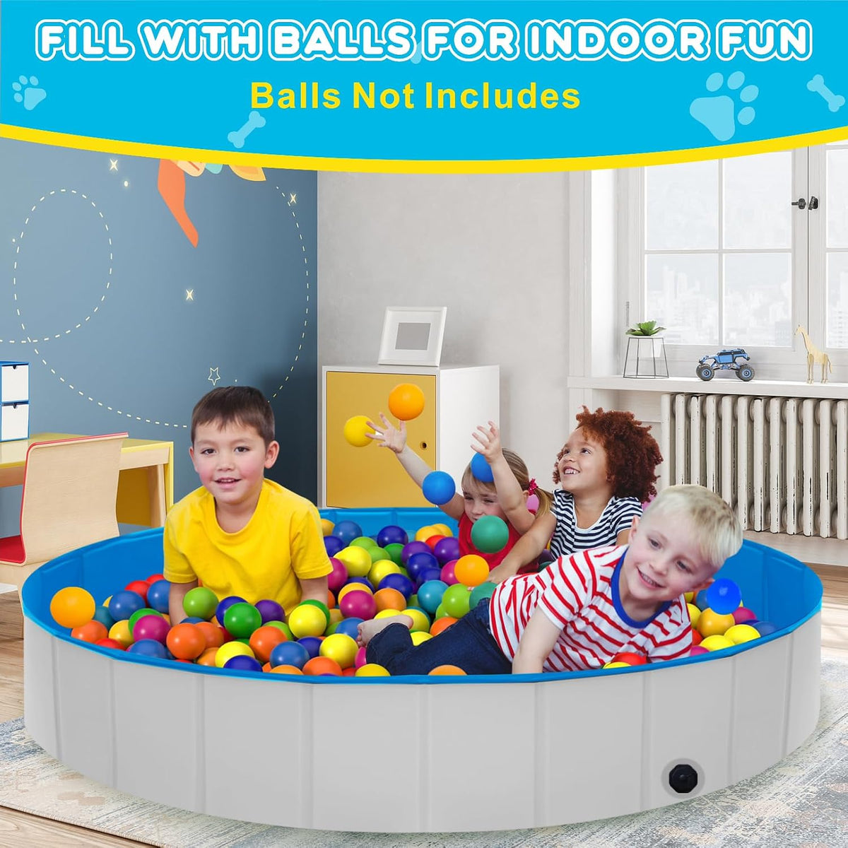 Extra Large Foldable Dog Pool,71"x 12" Portable Anti-Slip Kiddie Pool Hard Plastic, Swimming Pool for Dogs Cats and Kids Pet Puppy Bathing Tub
