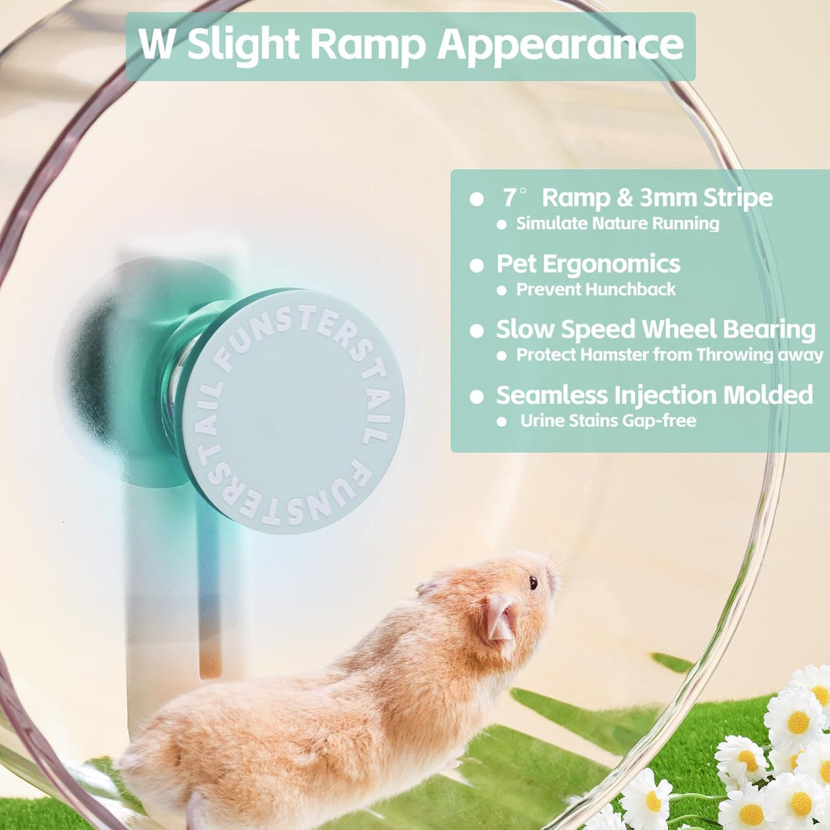 Super Silent Hamster Wheel 10.2 Inch, Magnetic Running Wheel, Adjustable Stand Hamsters Exercise Wheels, High-Transparency PC Material (Salt Blue)