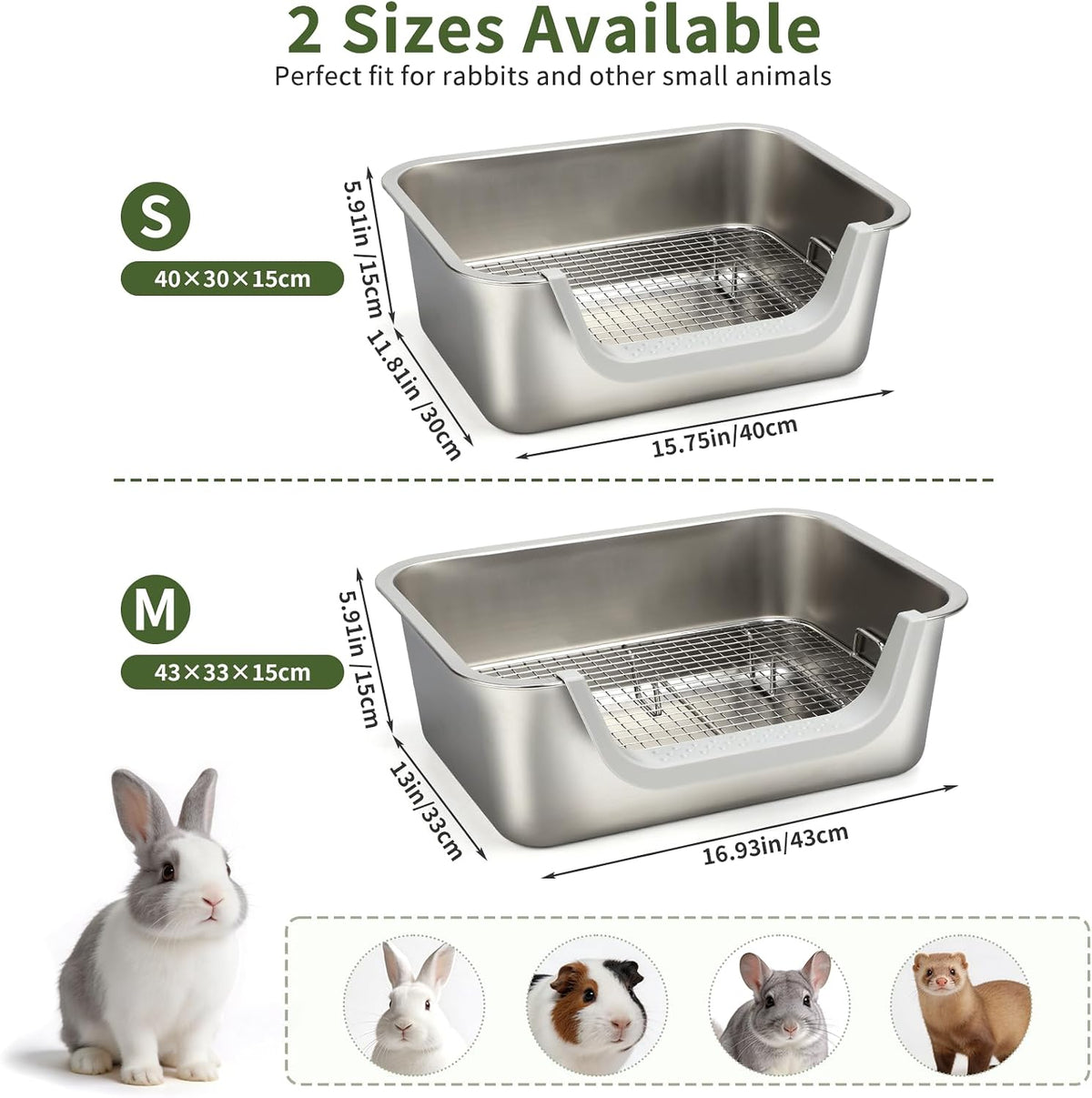 Stainless Steel Rabbit & Bunny Litter Box Set for Small Animals