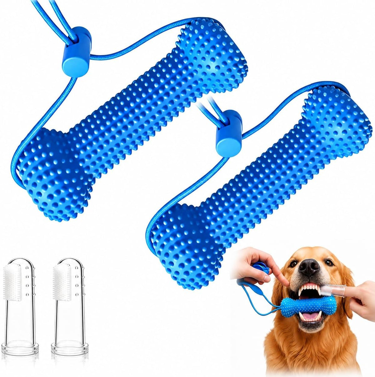 2Pc Dual-Action Canine Dental Prop，bite and Brush Dental Toy for Dogs, Teeth Cleaning Fresh Dog Tartar and Plaque Remover, Woof Tooth Hard Off, Brushing Toothbrush Tools Care Chew Toys