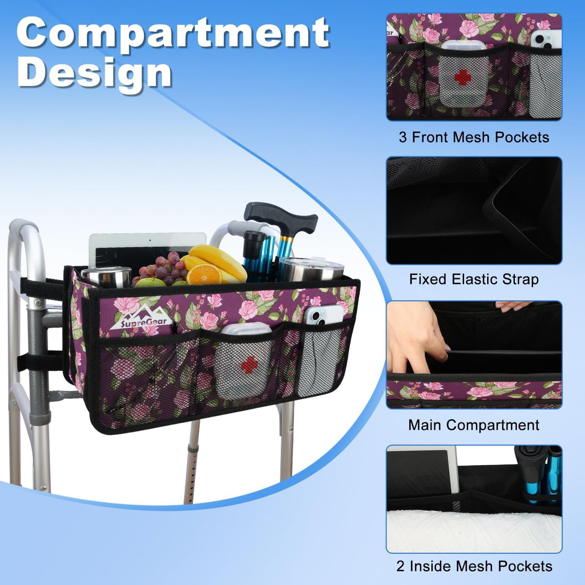 supregear Walker Basket, Foldable Walker Accessories Bag for Seniors