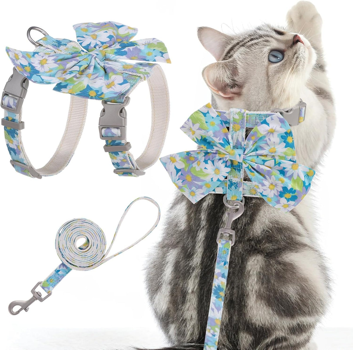 PAWCHIE Cat Harness and Leash Set Escape Proof with Bow Knot, Adjustable Kitten Vest Harness for Outdoor Indoor Use, Lightweight Soft Walking Travel Pet Harness for Medium Cats Boys Girls,Pink M
