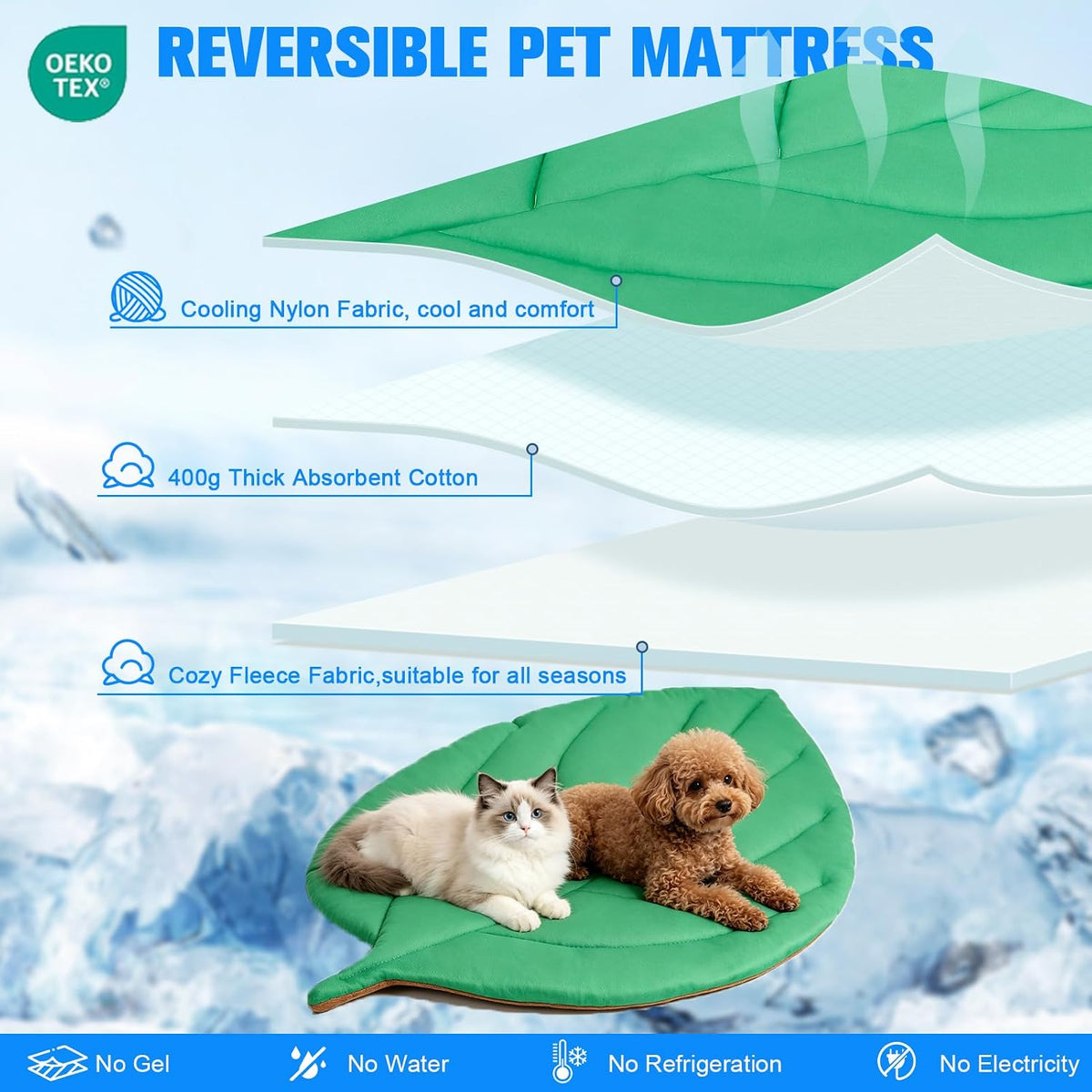 EXPAWLORER Dog Cooling Mat, Double-Sided Cooling Pad for Cats Dogs Kitten,33"x21"Thick & Durable Portable Pet Bed for Summer,Washable Cooling & Warm Blanket for Indoor,Outdoor,Leaves(Green)