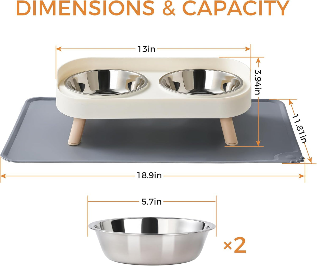 LoeJan Elevated Cat Bowls Set - Raised Cat Food and Water Bowl Set with Non Slip Stand - Pet Feeding Station with 2 Stainless Steel Bowls with Splash Proof Guard