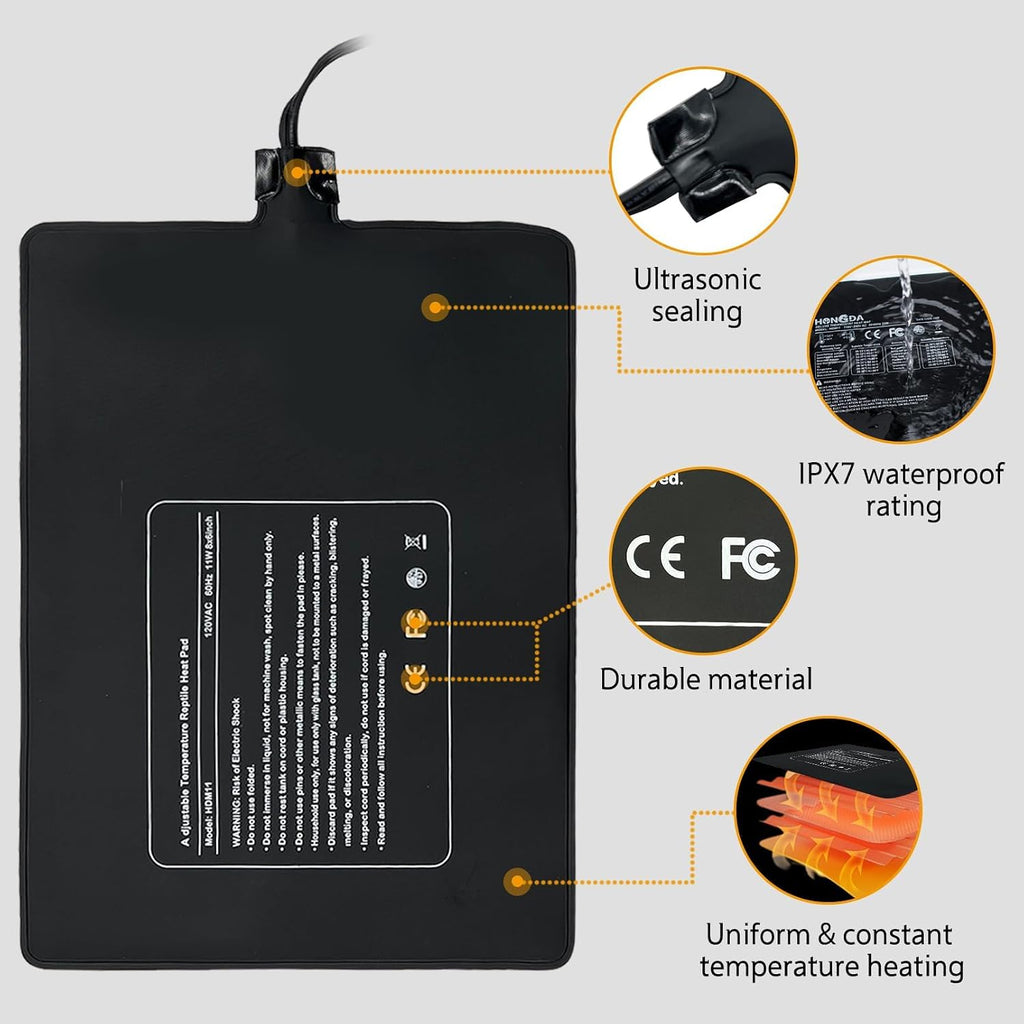 Hamiledyi Reptile Heating Pad 23W, Waterproof Under Tank Heater Mat 8x12 Inch for 30-40 Gallon Terrariums, Safe Heat Mat for Bearded Dragons, Leopard Geckos, Hermit Crabs, Snakes & Lizards