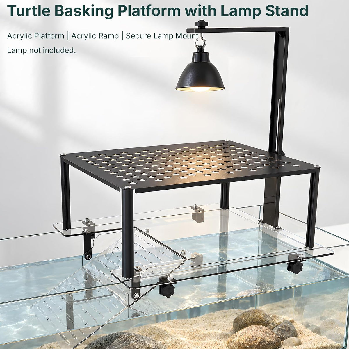 Turtle Basking Platform for 17-20 in Wide Aquarium, UVB Light Mount