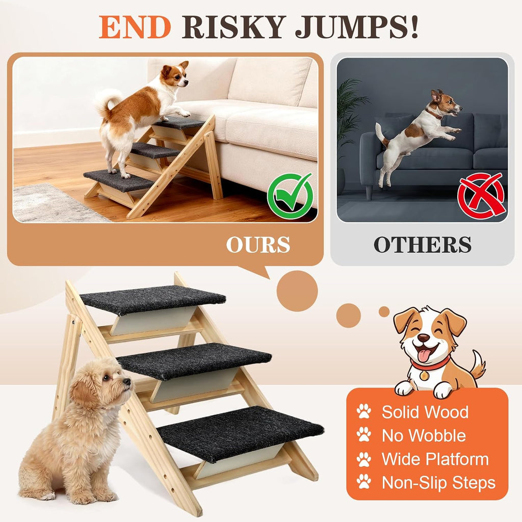 Dog Ramp,2-in-1 Foldable Pet Stairs for High Beds, 3 Steps Dog Steps