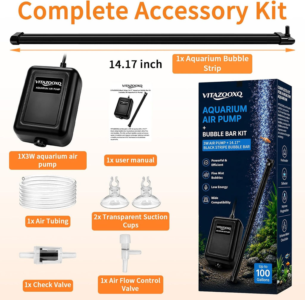 14.17" Black Bubble Bar Kit with Aquarium Air Pump