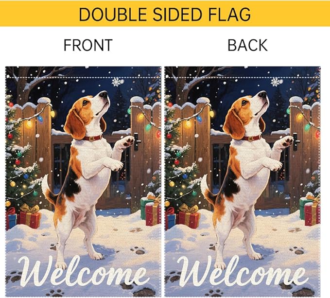 Beagle Dog Welcome Garden Flag 12x18 Inch Double Sided Christmas Burlap Yard - Image 6