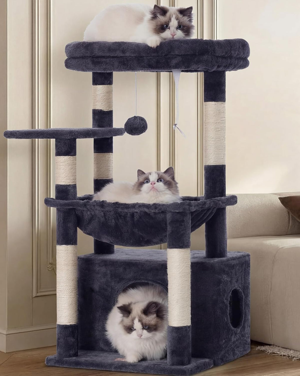 Heybly Cat Tree, Kitten Tower with Large Soft Cat Basket HCT008SW
