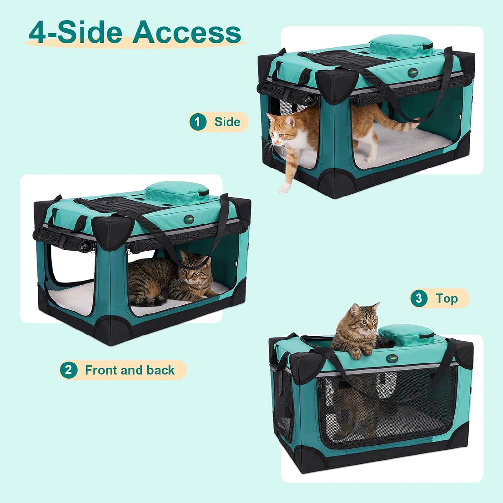 Ownpets Collapsible Travel Pet Crate for Cat Doggie, 24x16x16 inches, Green