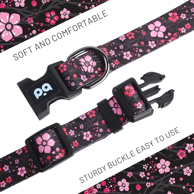 QQPETS Adjustable Soft Dog Collar: Print Flower Pink Multicolor Cute Patterns - Image 3