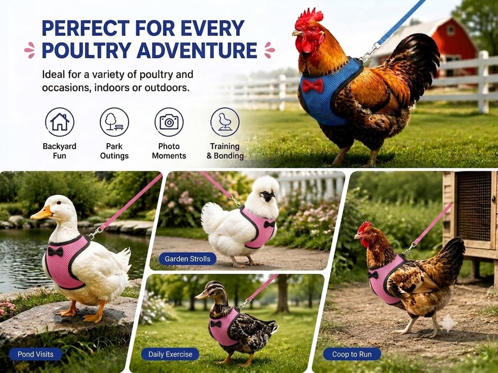 Neivique Chicken Harness and Leash Set, 2 Complete Sets (Blue L + Pink M), Adjustable Breathable Mesh Harness for Chickens, Ducks, Hens & Small Poultry, Escape-Proof Outdoor Walking Training