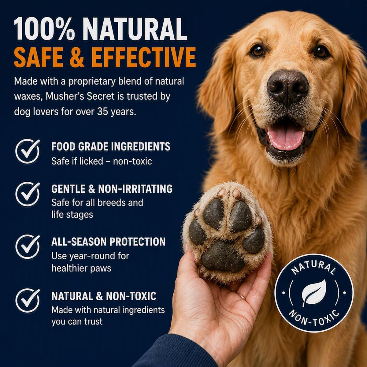 Musher's Secret All-Natural Dog Paw Balm, All-Season Paw Protector, 60 gr