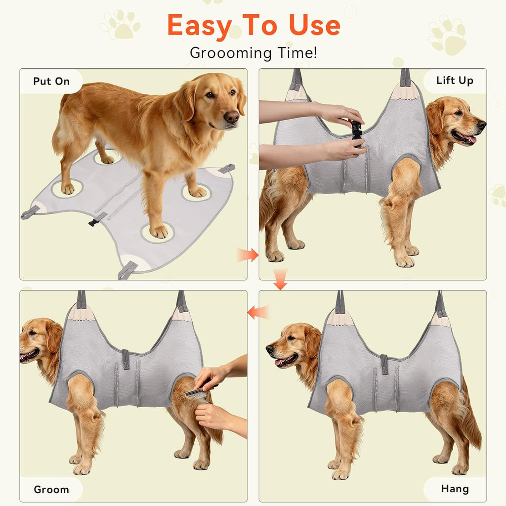 ATESON Pet Grooming Hammock Harness for Dogs, Adjustable Zipper Design Fits Two Sizes, Reinforced 4-Corner Dog Grooming Sling for Nail Trimming, Ear Cleaning & Grooming M
