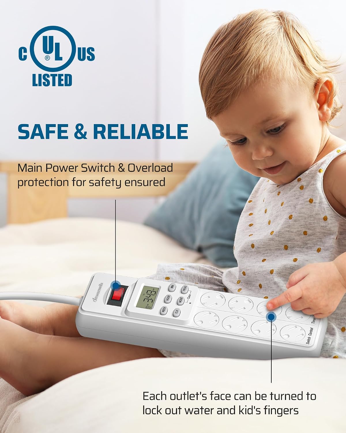 DEWENWILS 8 Outlet Power Strip with Timer, 6FT Cord for Bearded Dragon Tank