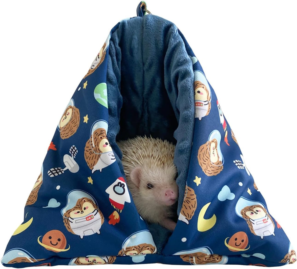 Handmade Cuddle Sack Sleeping Bag Pouch for Hedgehog Hamster Rat Sugar Glider Small Animal Hanging Cage Cave Bed (Blue)