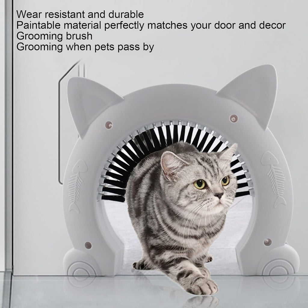 Interior Cat Door, Cat Door for Interior Door Cat Hole Pet Door for Cats Pet Doors with Grooming Brush Outdoor Cat Door for Cats, 22.5x26.5x5.5cm (White)