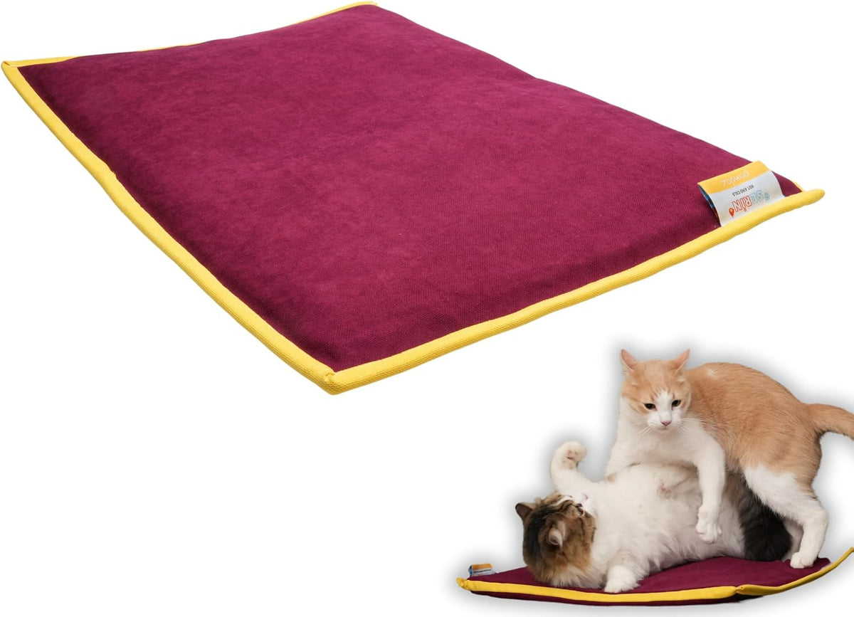 pawdaz Cooling Heating Mat for Cat & Dog Small Medium Pet (16x24), 5 Layers Microwave Water Repellent No-Electric Thermal Pad Washable Non Slip Indoor Outdoor Warming Gel Summer Bed (Burgundy)