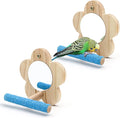 2Pcs Small Bird Mirror Parrot Swing, Wooden Parakeet Perches Flower Interactive by DVHEY