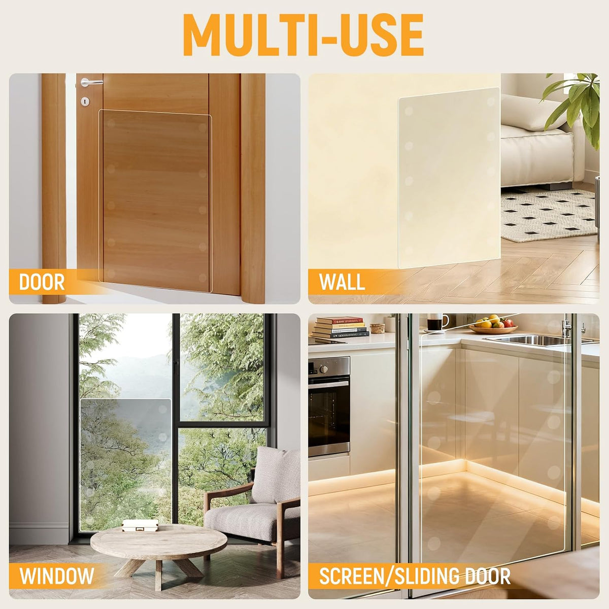 In hand Heavy Duty Door Scratch Protector for Dogs & Cats, 36" x 24" Extra Large Clear Door Guard, Thickened Anti-Scratch Shield with Strong Removable Adhesive Pads, No Residue & Safe for Doors