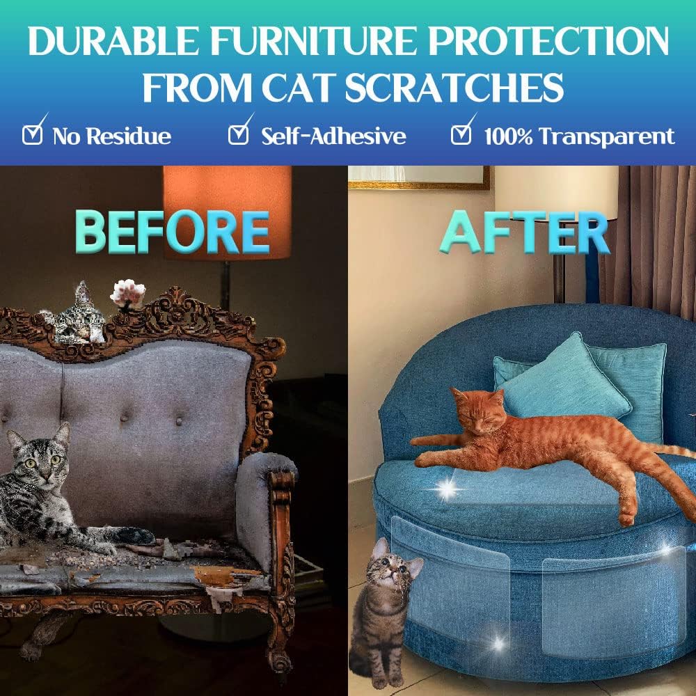 HA SHI Cat Scratch Furniture Protector, Clear, 10 Sheets + 60 Pins