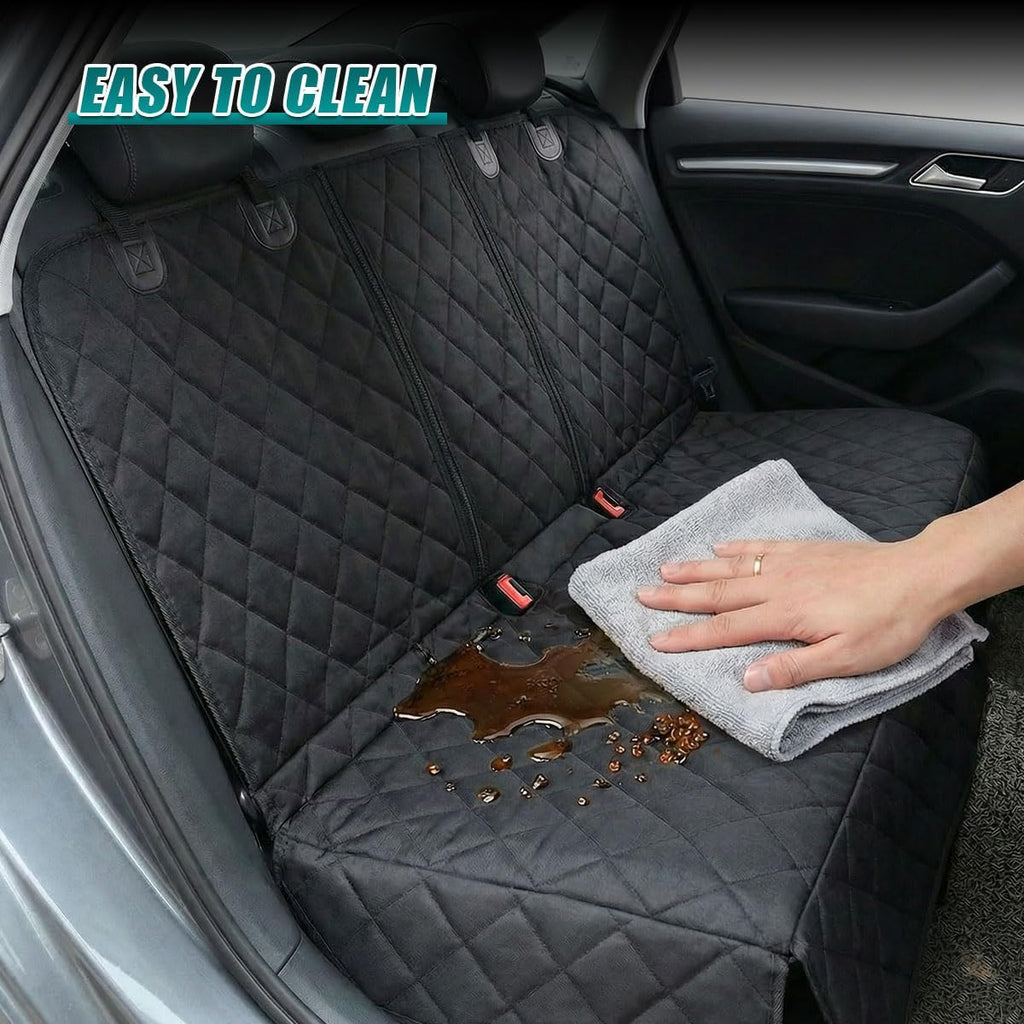 Dog Car Seat Cover with Belt, Scratchproof Washable Car Bench Seat Protector, Universal Non-Slip Vehicle Interior Pet Backseat Cover for Cars SUVs Trucks (Black)