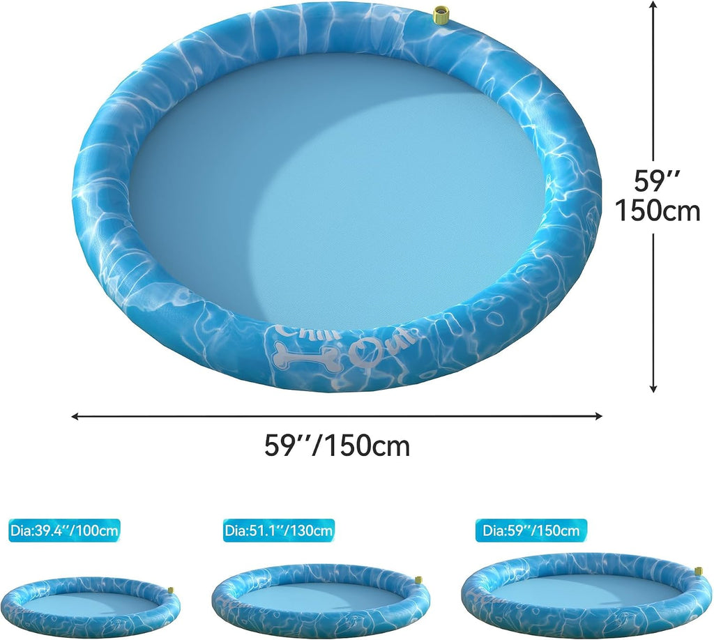 ALL FOR PAWS XL Splash Pad for Large Dogs, 59-inch Summer Splash Water Toy, Anti-Slip Thickened PVC Sprinkler Mat, Outdoor Cooling Play Pad