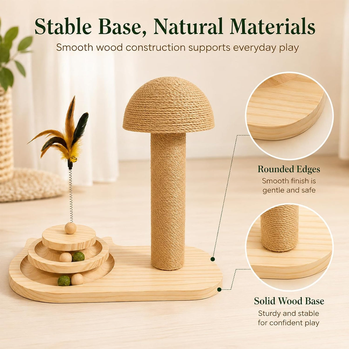 Kitten Scratching Post for Indoor Cats with 2-Level Ball Track