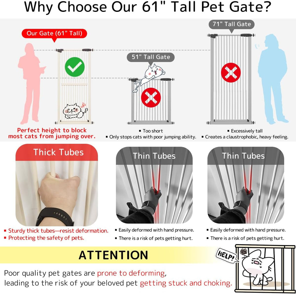 Lumizone 61.02" Extra Tall Pet Gate for Cat Dog 30.12"-34.05" Wide Cream