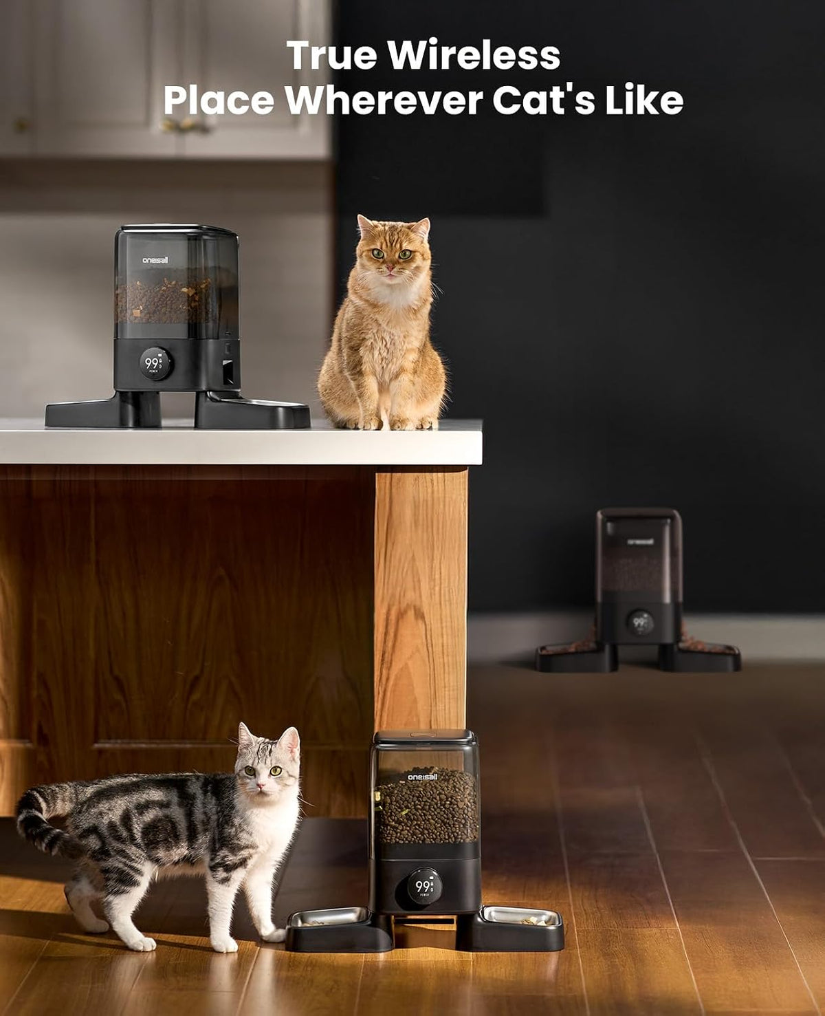 oneisall 2.4G Cordless Automatic Cat Feeder, Rechargeable, 20 Cups/5L