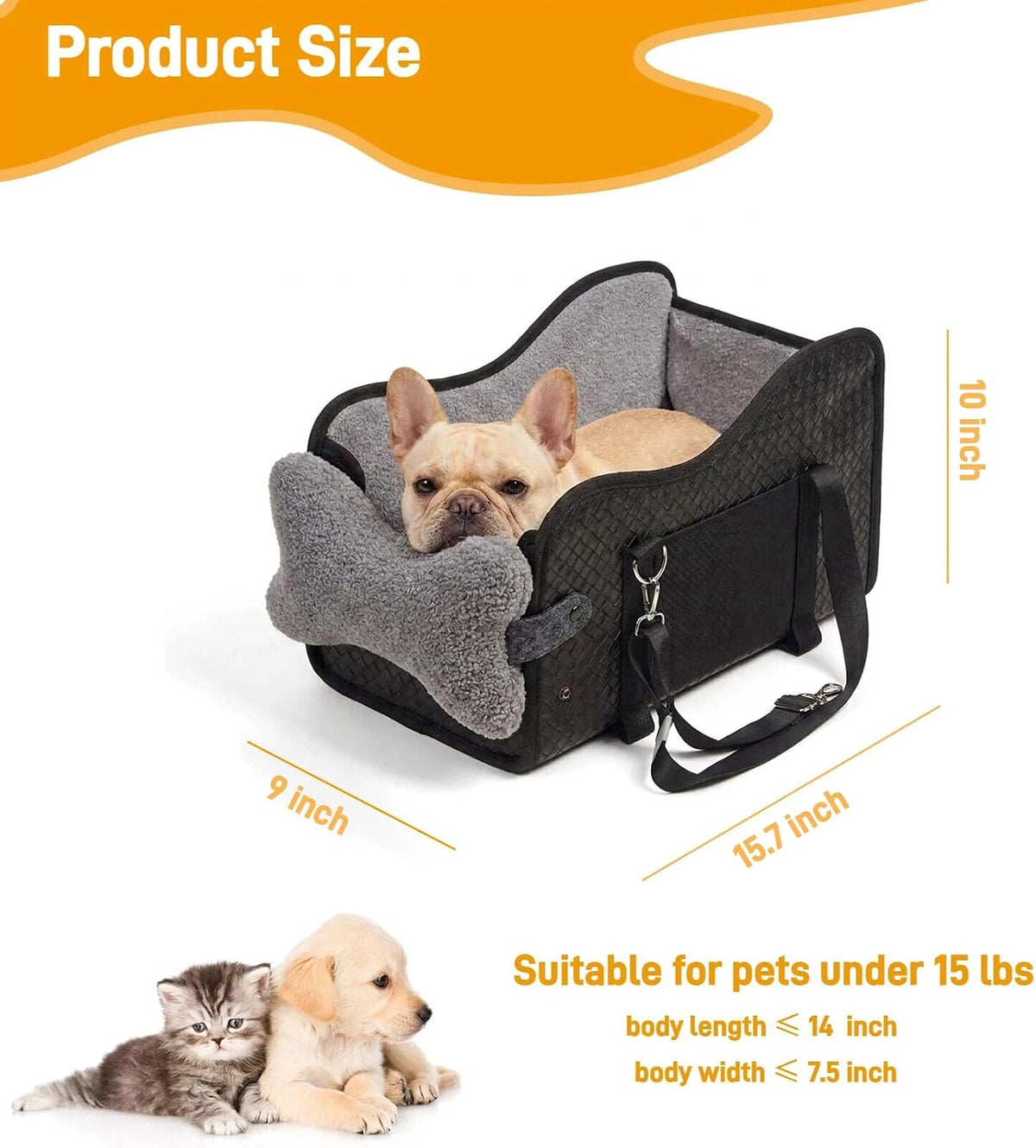 Console Dog Car Seat for Small Dogs，Dog Booster Seat Under 15lbs