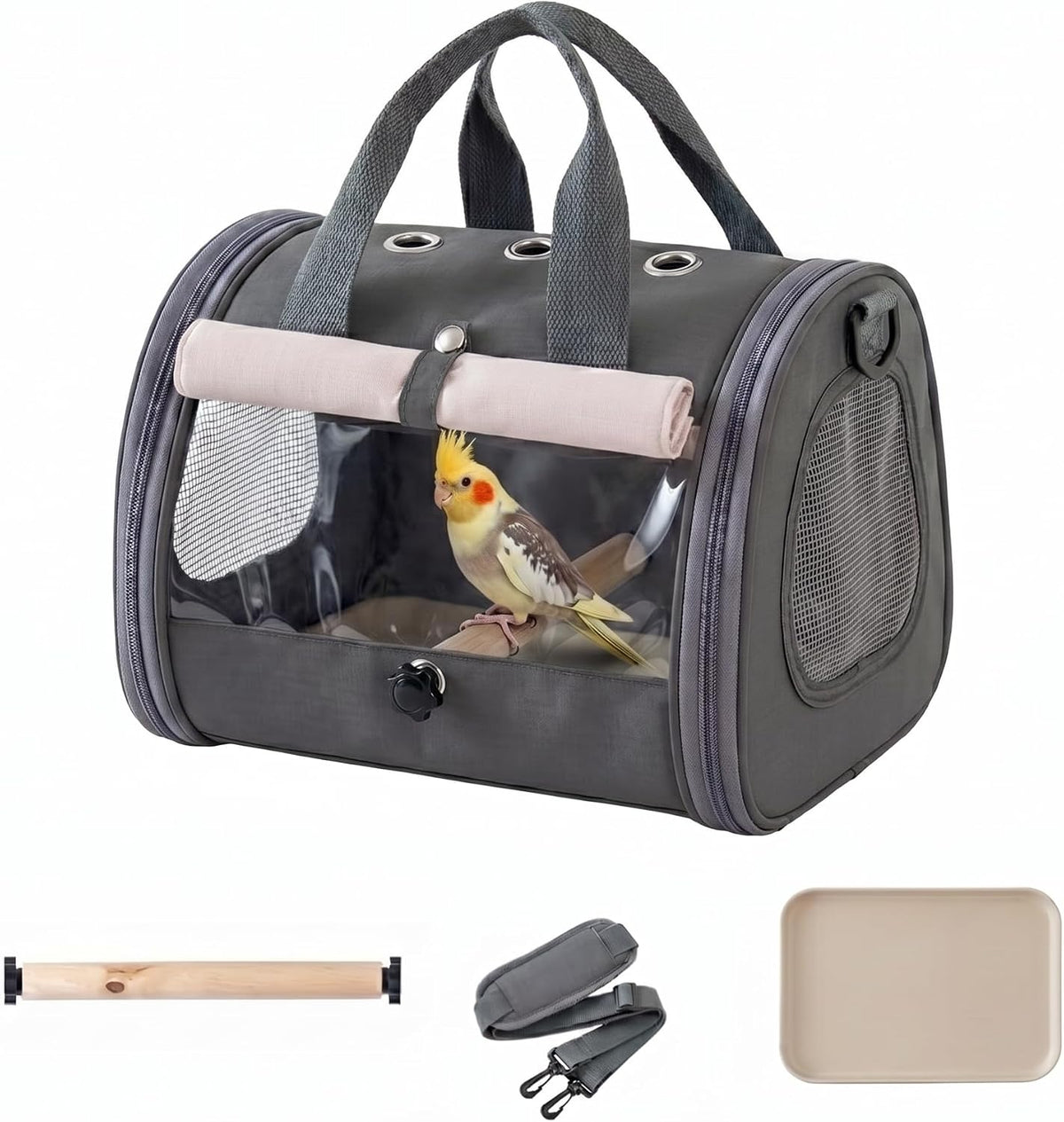 Foldable Bird Carrier with Sunshade, Travel Parrot Carrier for Vet Visit