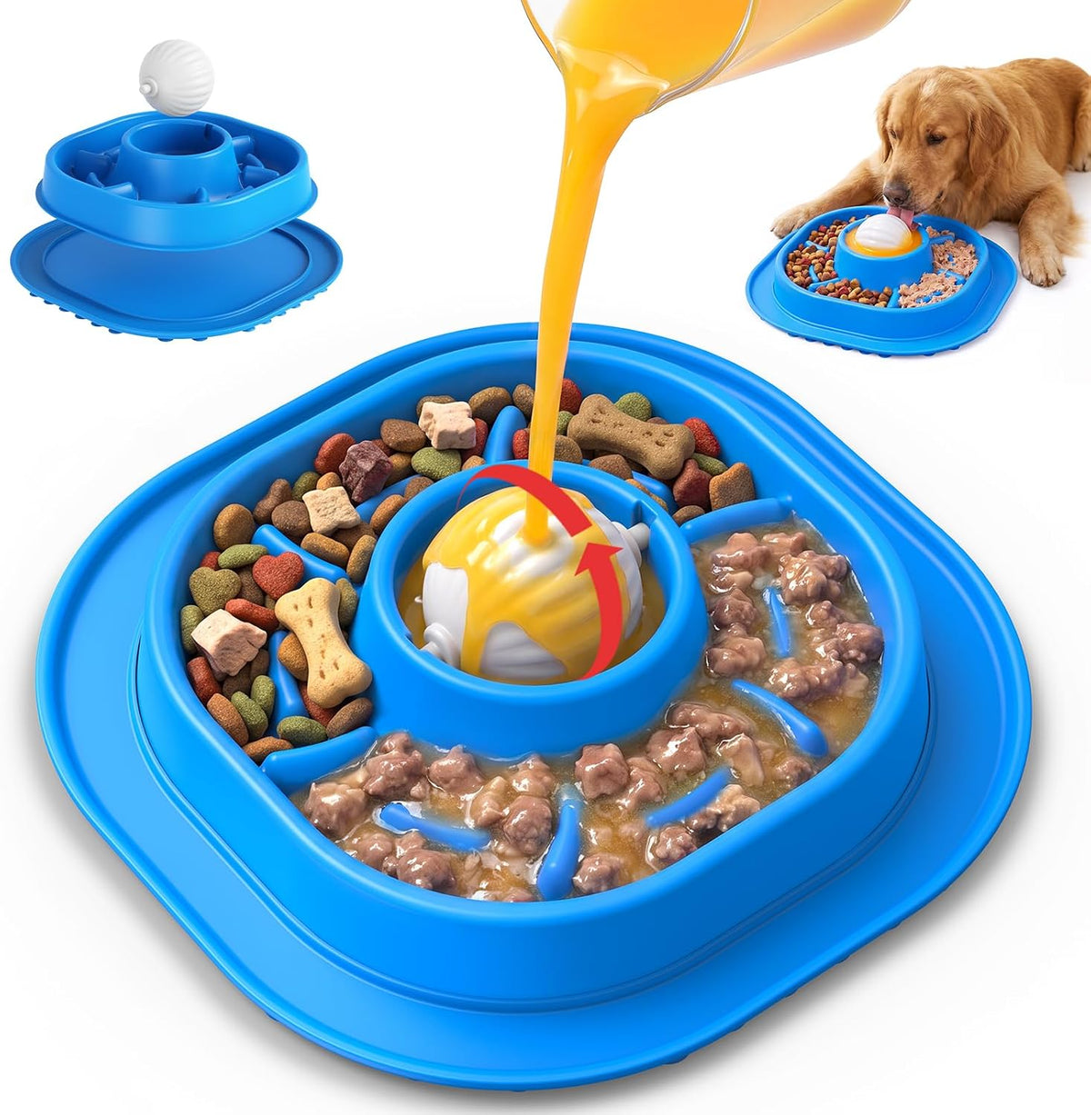 Slow Feeder Dog Licking Bowl with Rolling Ball, Lick Toy, Anti Boredom Toys