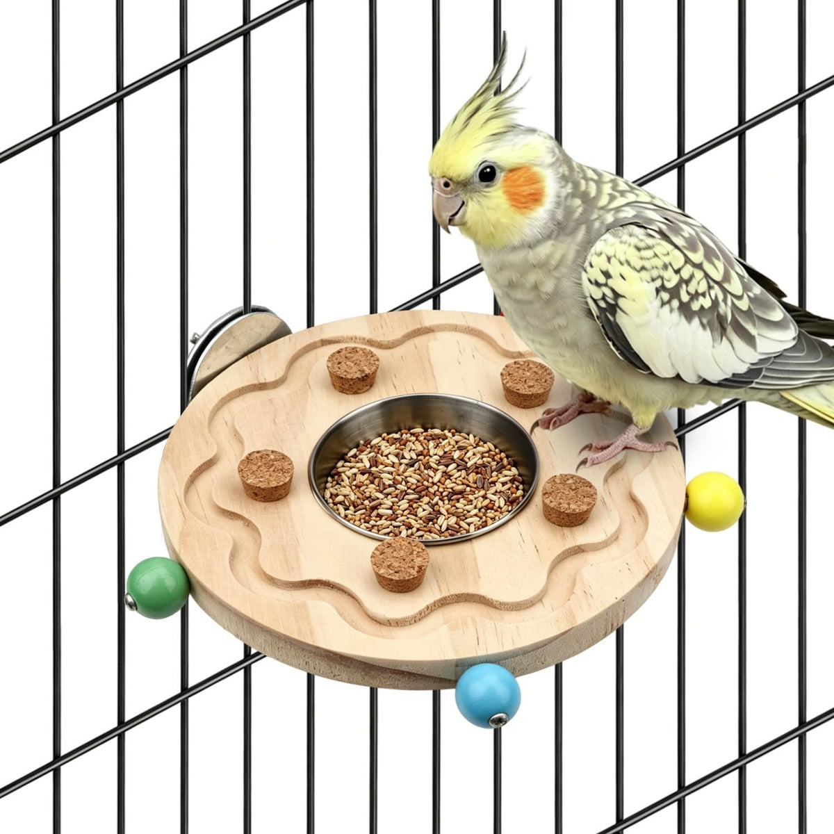 Litewoo Wood Bird Perch Stand with Feeding Cup Parrot Platform Chew Toys