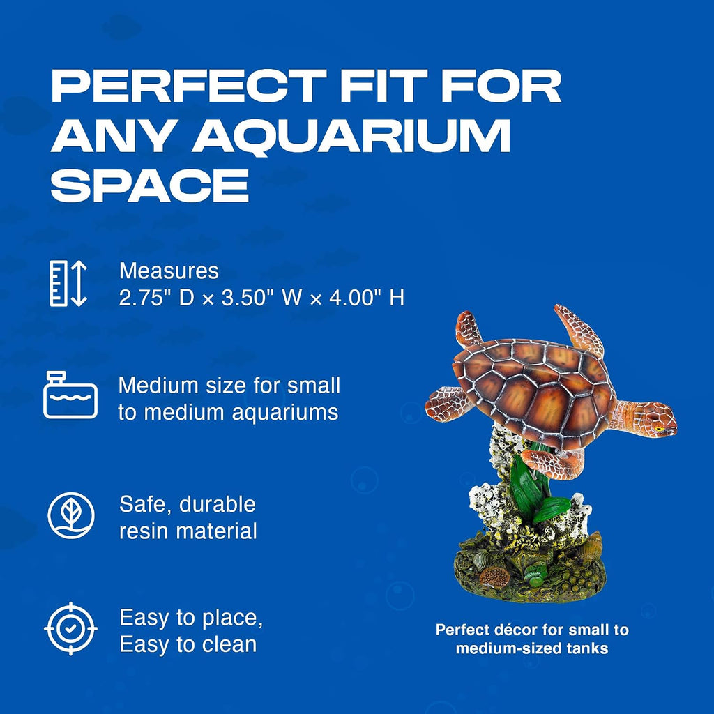 Penn-Plax Swimming Sea Turtle Decor, Aquarium Fish Tank - Small