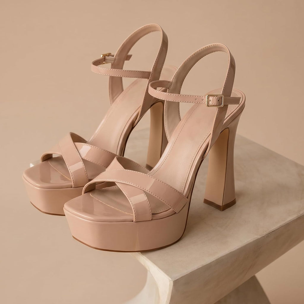 Platform Heels for Women Chunky High Heel Sandals with Ankle Strap