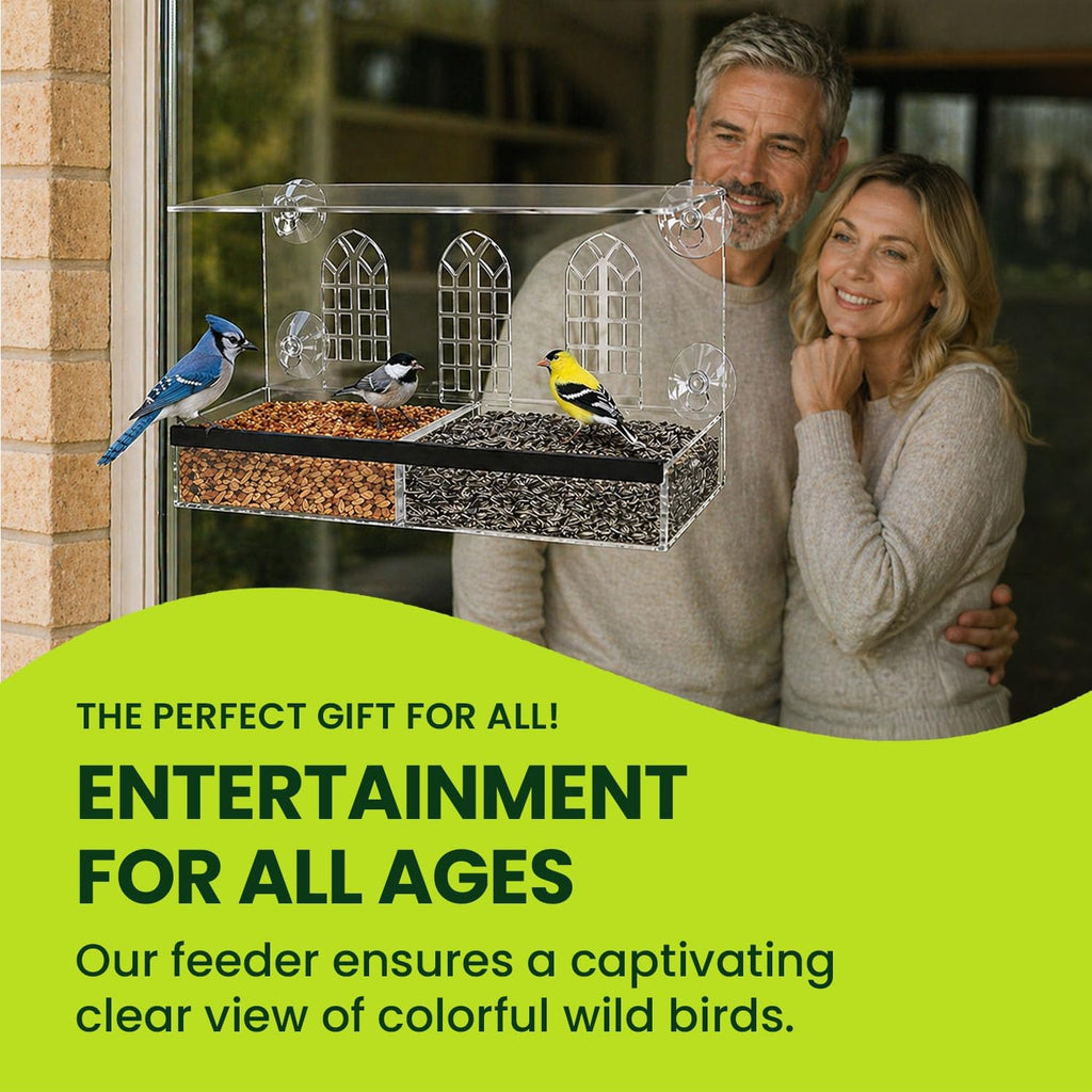 Nature Gear Acrylic Clear Window Bird Feeder with Strong Suction Cups, Removable Sliding Seed Tray, Weather-Resistant & Easy to Clean for Window Viewing, Bird Palace