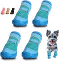 Dog Shoes for Small Dogs, Dog Boots & Paw Protectors for Hot Pavement Winter Snow Hiking, Anti-Slip Dog Booties for Hardwood Floor Blue Size 3