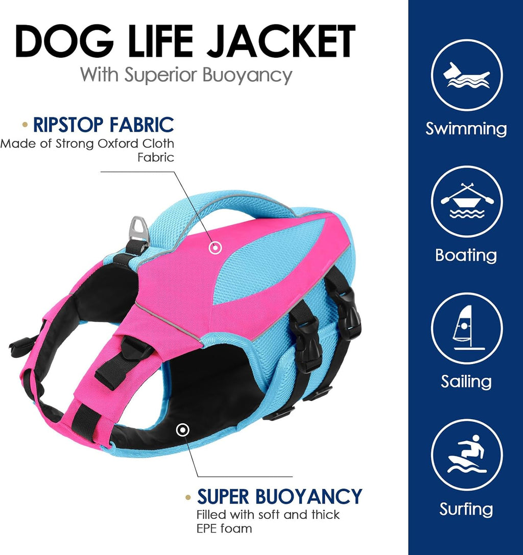 AOFITEE Large Dog Life Jacket High Buoyancy Dog Life Vest for Swimming, XXL