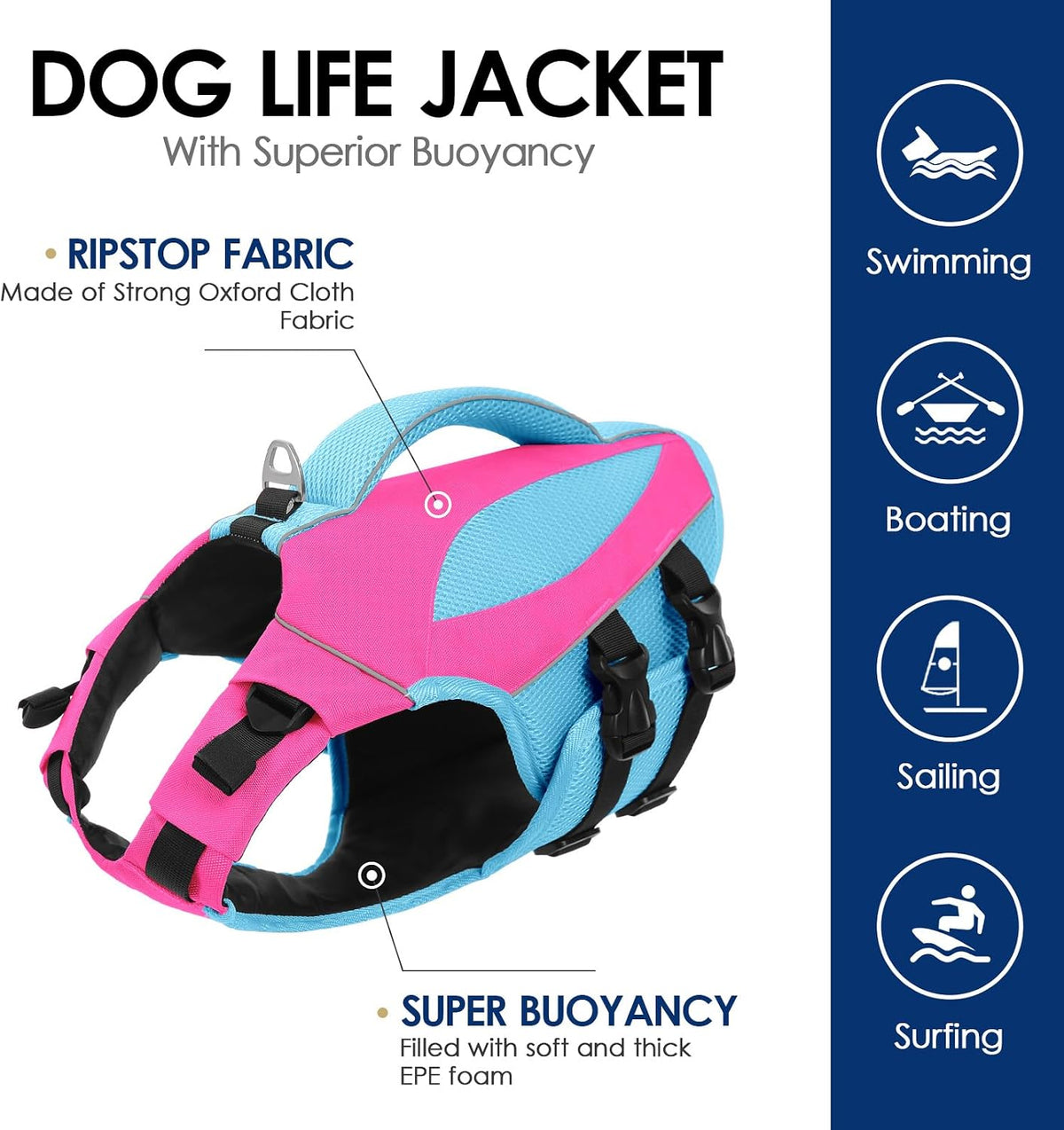 AOFITEE Large Dog Life Jacket High Buoyancy Dog Life Vest for Swimming, XXL