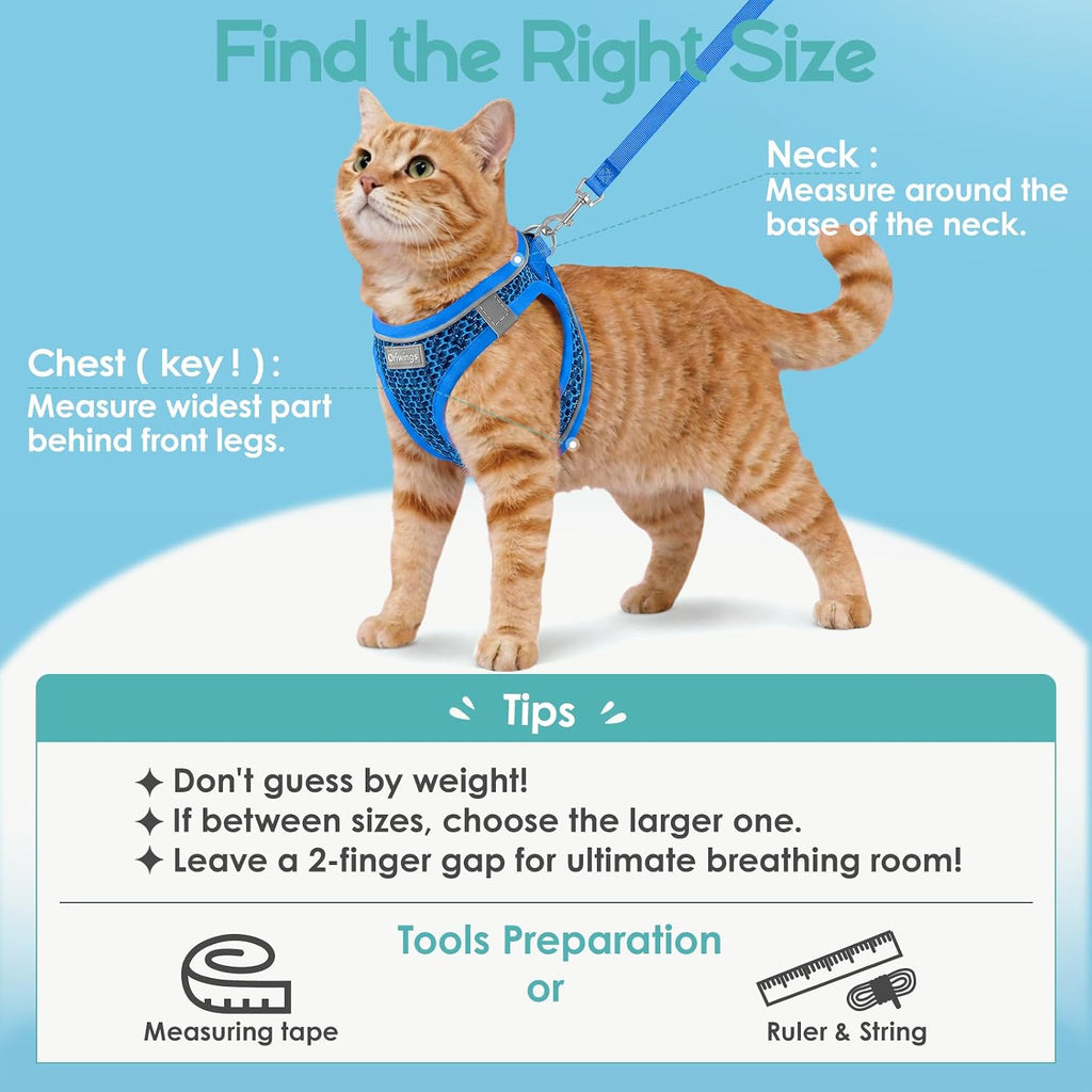 Cat Harness and Leash Set, Step-in Soft Vest, Blue, M