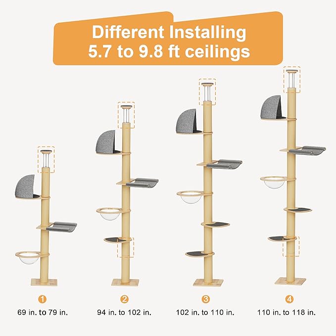FUKUMARU Floor to Ceiling Cat Tree, 6 Level Adjustable Height Climbing Tower - Image 8