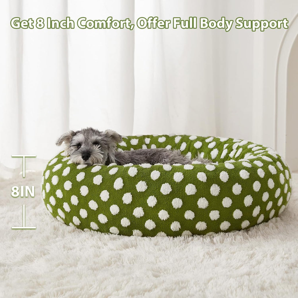 BFPETHOME Donut Dog Beds for Small Dogs, Round Cat Beds for Indoor Cats, Calming Pet Bed for Puppy and Kitty with Non-Slip Bottom, Cute Fancy Dog Bed Machine Washable Plush Fabric