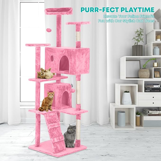 FDW | 70" Cat Tree Tower | Pink | Multi-Level Indoor Activity Center - Image 2
