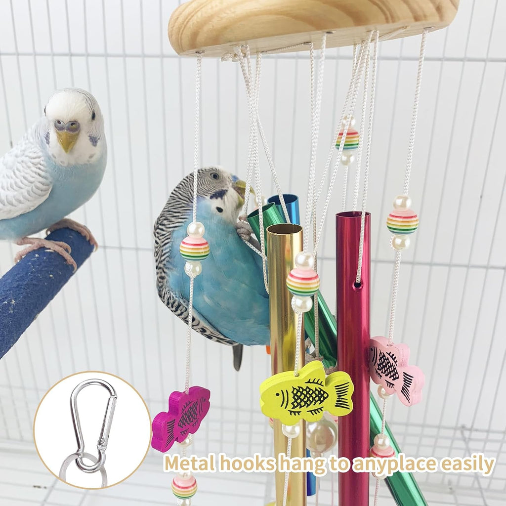 FlidRunest Bird Chewing Toys with Colorful Bells, Conure Wind Chimes Chew Toy with Colorful Stick, Bird Parrot Cage Hanging Bells Toys for Conure, Budgie, Parakeet, Cockatiel, Lovebird
