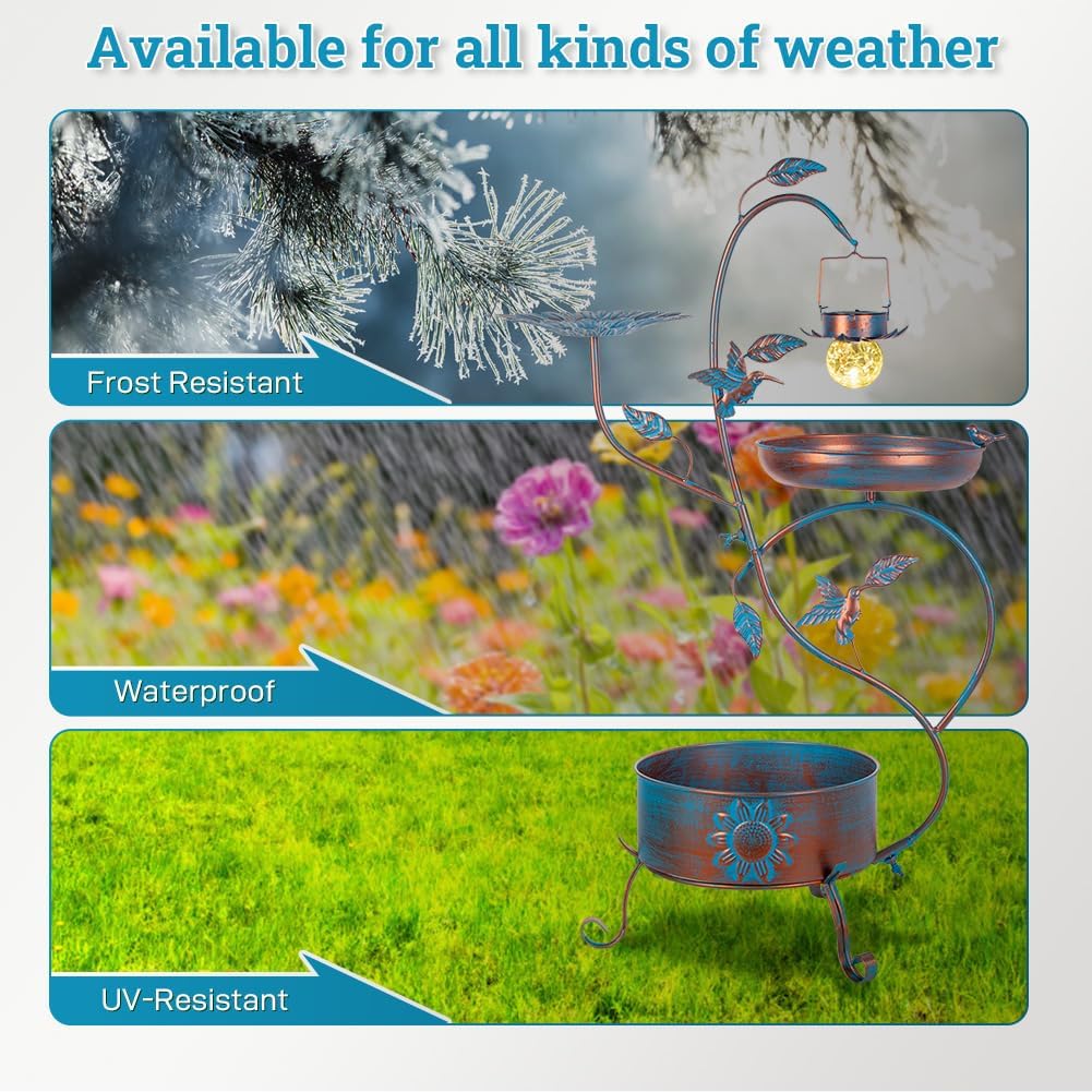 Metal Bird Bath for Outside, Birdbaths Outdoors with Planter and Feeder