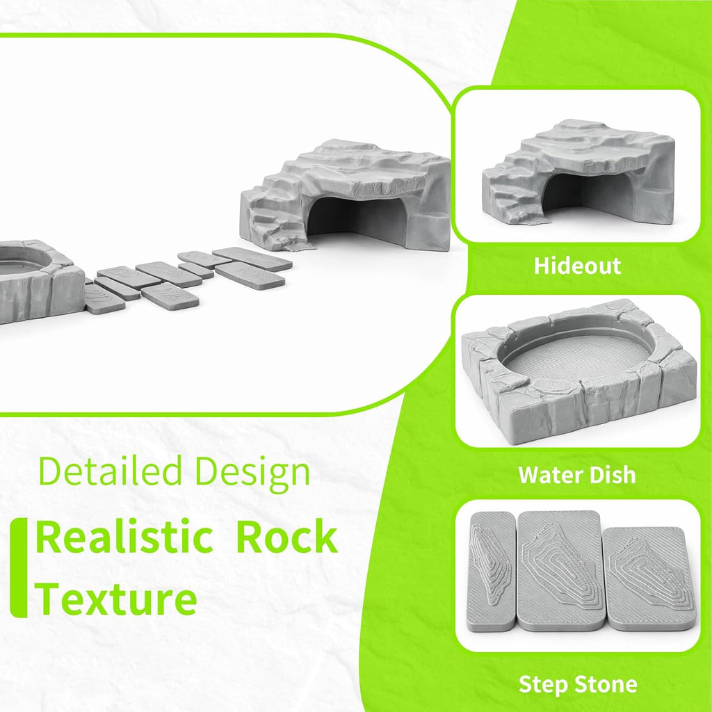 Frog Hideout, Toad Cave，with Water Bowl, Stepping Stones and Feeding Tweezers, for Horned Frogs, Turtles and Other Small Animals, Terrarium and Aquarium Decor.