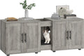 TrailBlaze Double Compartment Cat Litter Box Enclosure Cabinet for 2 Cats, Hidden Wooden Cat Washroom Furniture, Large Capacity Multi Purpose Side End Table & TV Stand for Living Room- Grey